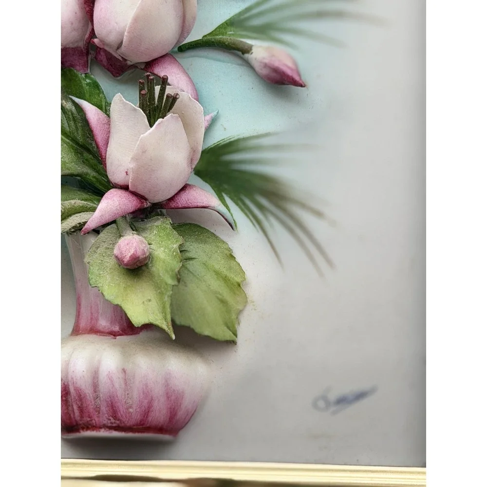 Capodimonte Italy Porcelain 3D Floral Art Framed High Relief Simonetti Signed